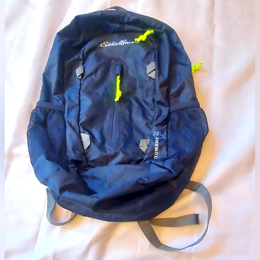 Eddie Bauer blue and green like new hiking multiple pockets nylon backpack